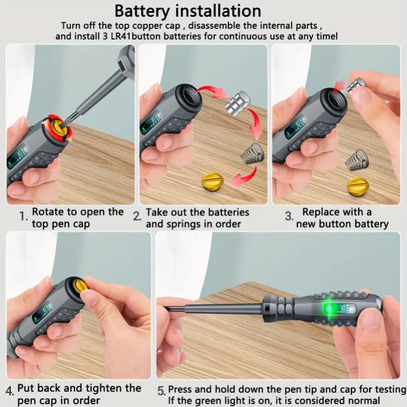 Electrician Test Pen | Non-Contact Voltage Tester | 70-600V AC Induction - Thumbnail 6