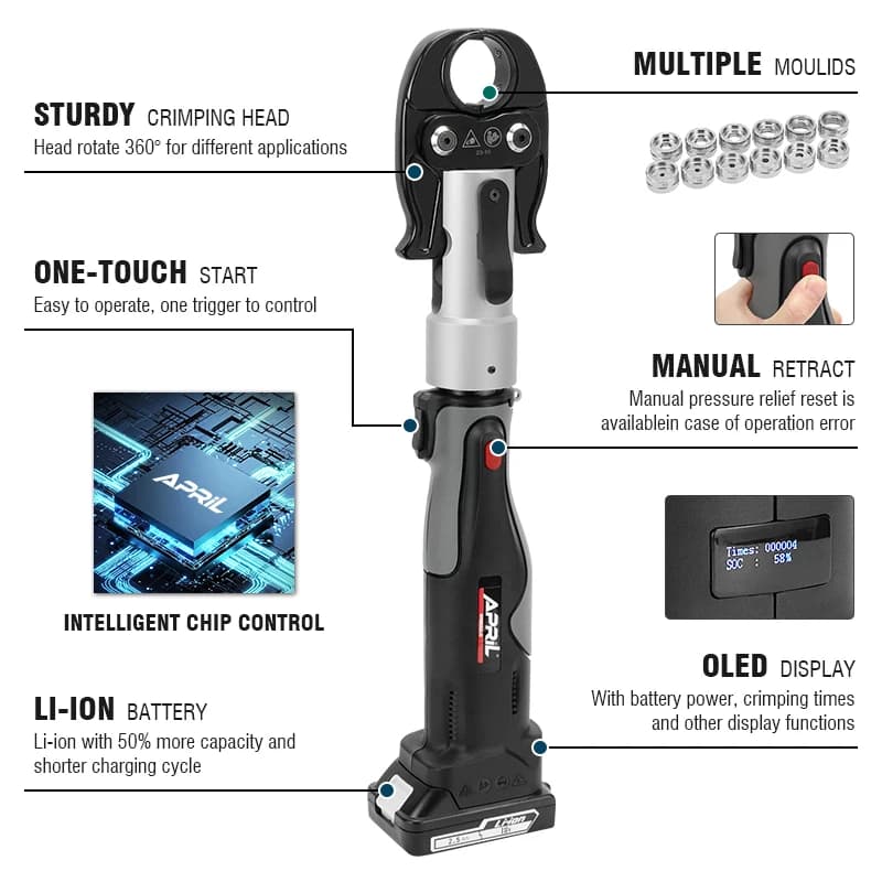 Hydraulic Cable Crimping Tool | CH-300 | 10-300mm² Range | Rechargeable Li-ion Battery - Thumbnail 5