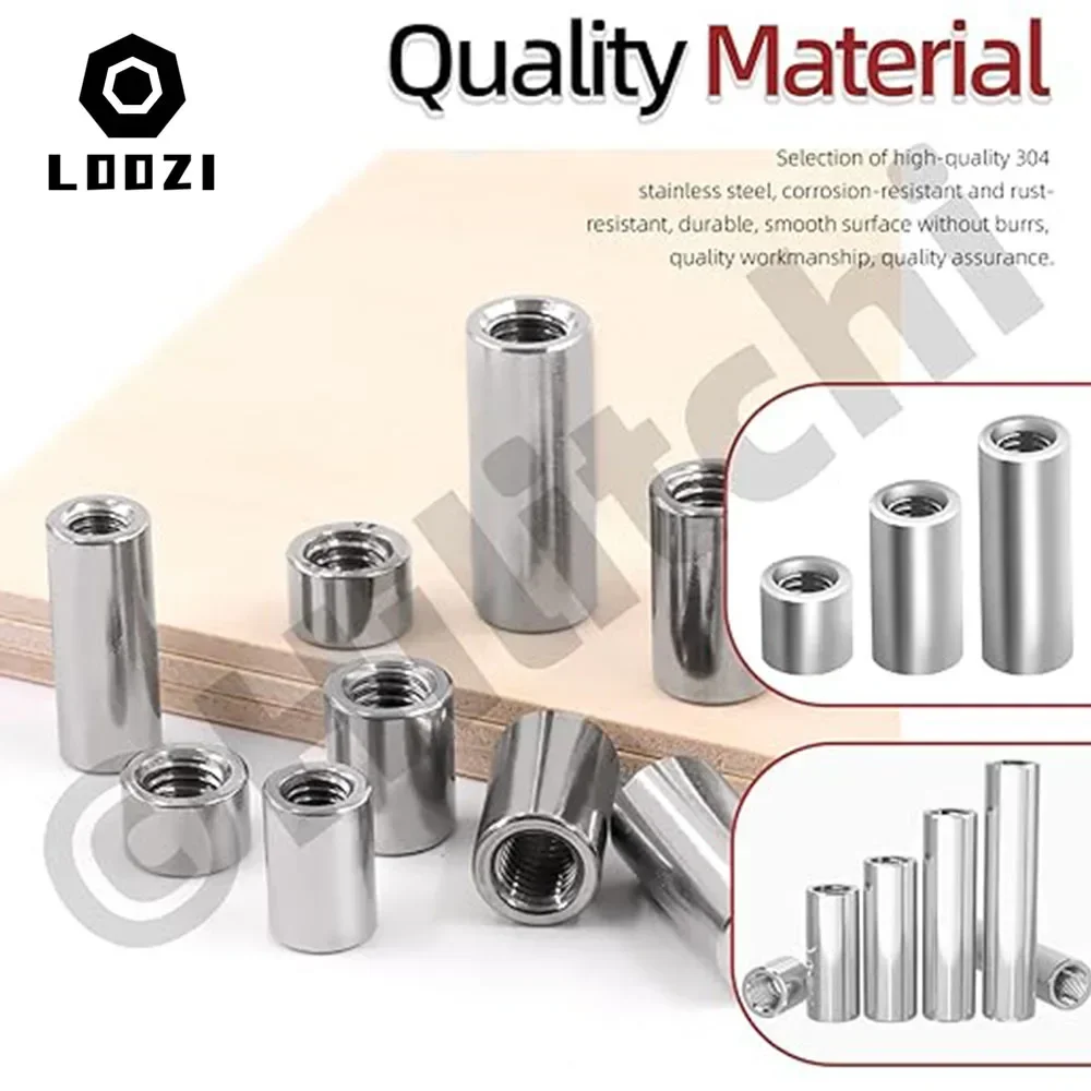 M3-M16 304 Stainless Steel Extension Coupling Nuts | Thickened Round Column Design | Extended Cylindrical Connector - Thumbnail 4