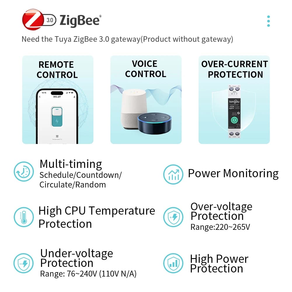 TUYA MCB ZigBee Smart Circuit Breaker Over Current Under Voltage Protection Power Metering 1-63A Wireless Remote Control Switch - Thumbnail 4