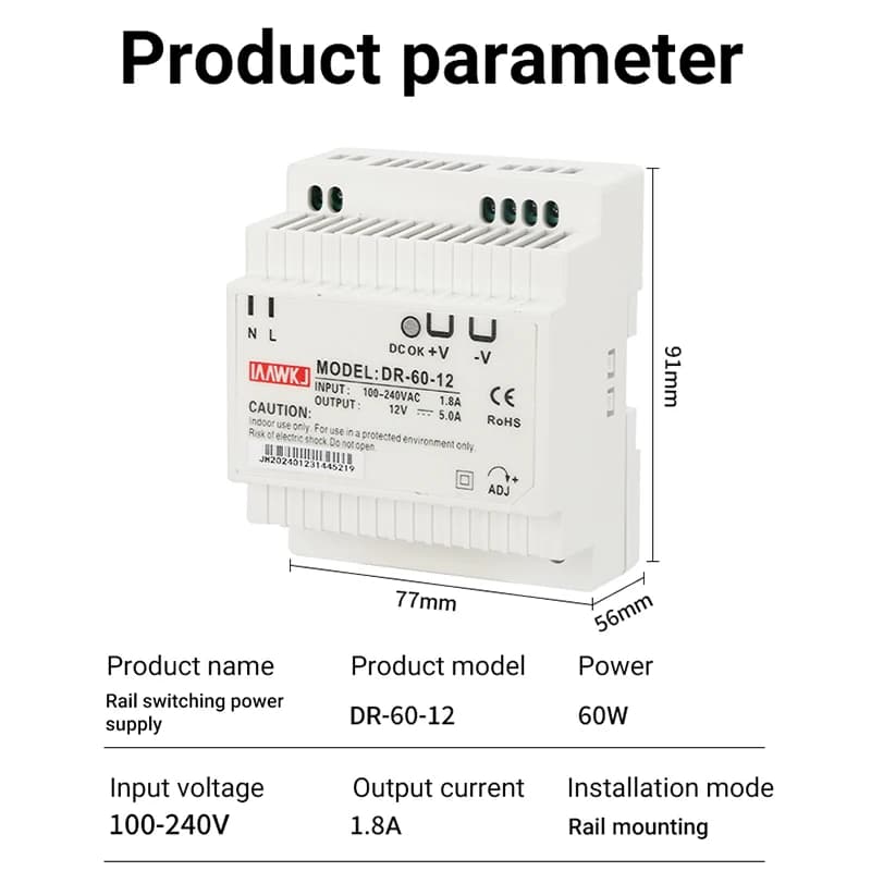 DIN Rail Power Supply | 30W/45W/60W AC-DC Converter | 5V 12V 24V Single Output - Thumbnail 4