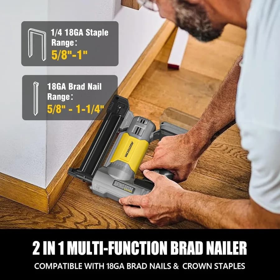 Brad Nailer & Stapler | 18 Gauge 2-in-1 Battery Powered | Includes 2.0Ah Battery & 1000 Fasteners - Thumbnail 2