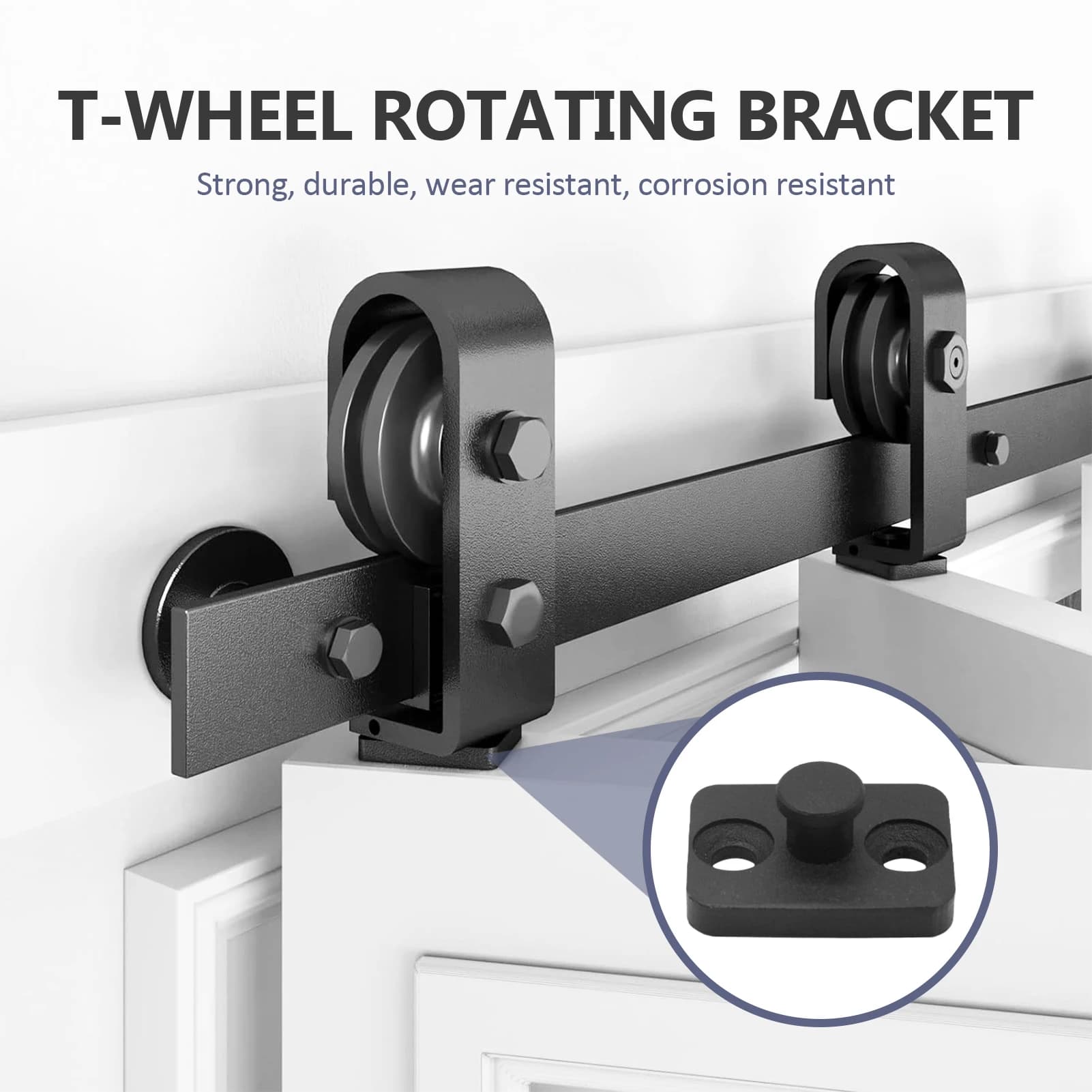 Heavy-Duty Bifold Barn Door Hardware Kit | Smooth Sliding Black Track System for Farmhouse Doors - Thumbnail 2