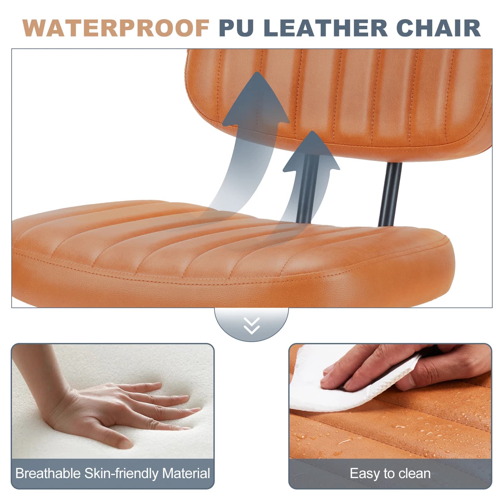 Office Chair | Height Adjustable PU Leather | 360° Swivel Rolling Computer Desk Chair - Thumbnail 2