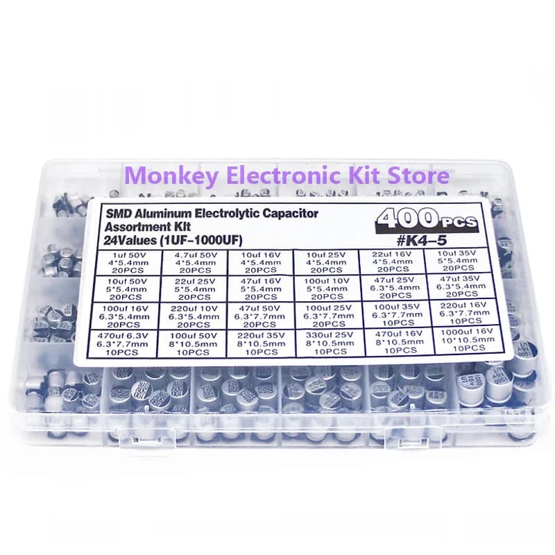 SMD Capacitor Kit | 24 Values 1uF-1000uF | 6.3V-50V Aluminum Electrolytic | Repair & Prototyping - Thumbnail 3