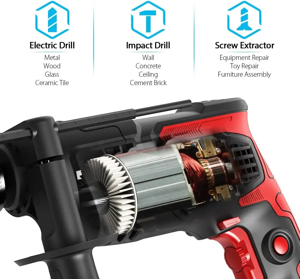 850W Hammer Drill | Variable Speed & Dual Function for Concrete & Wood - Thumbnail 2