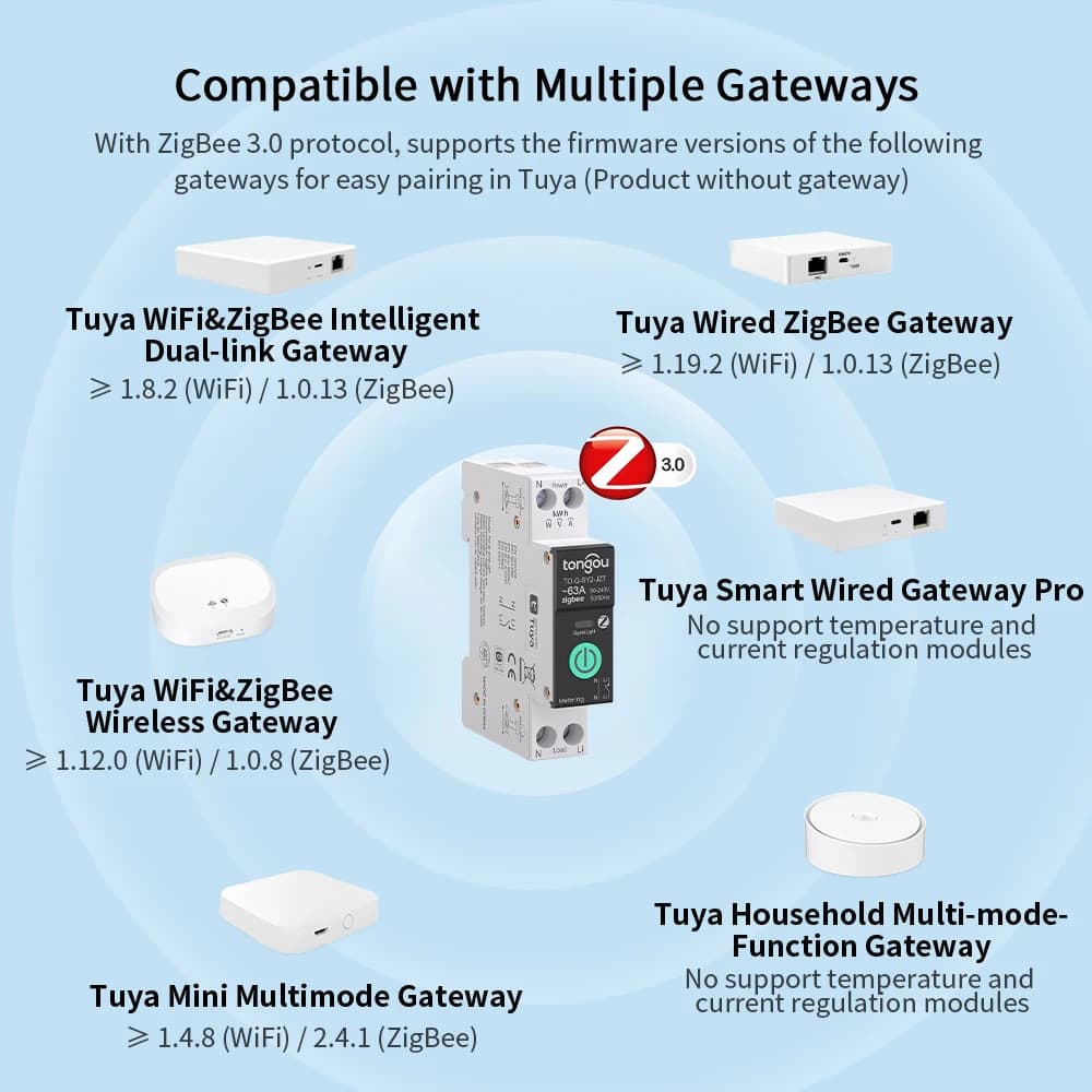 TUYA MCB ZigBee Smart Circuit Breaker Over Current Under Voltage Protection Power Metering 1-63A Wireless Remote Control Switch - Thumbnail 3