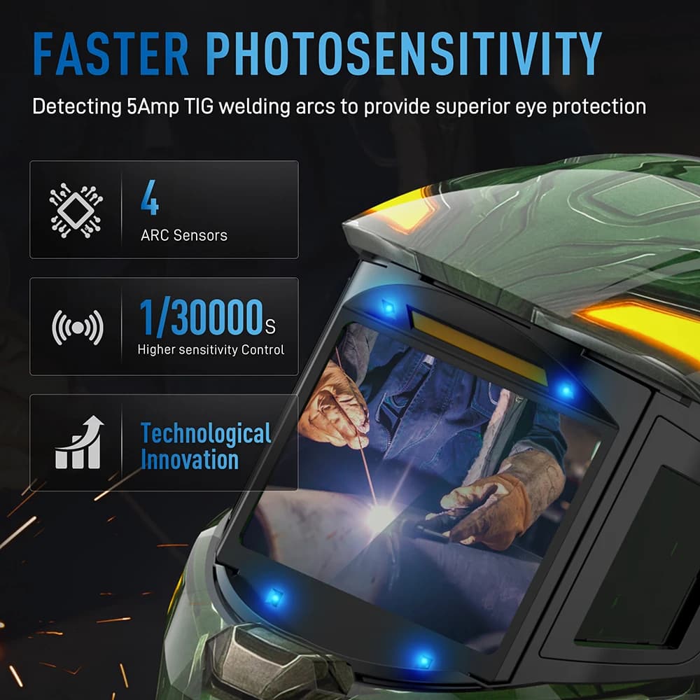 Auto-Darkening Welding Helmet | Panoramic True-Color View | 4-Sensor TIG/MIG/CUT Protection - Thumbnail 4