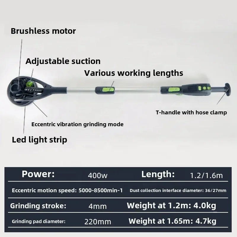 LHS 2 225 Wall Sander | Long Neck Dust Cleaner | 220V Professional Surface Prep Tool - Thumbnail 4