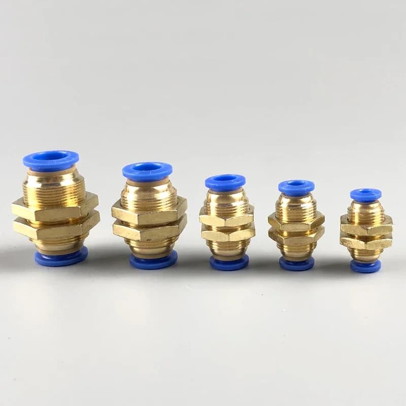 5PCS bulkhead union pneumatic air fittings set with 4mm to 12mm OD tube sizes, push to connect quick release design for easy installation.