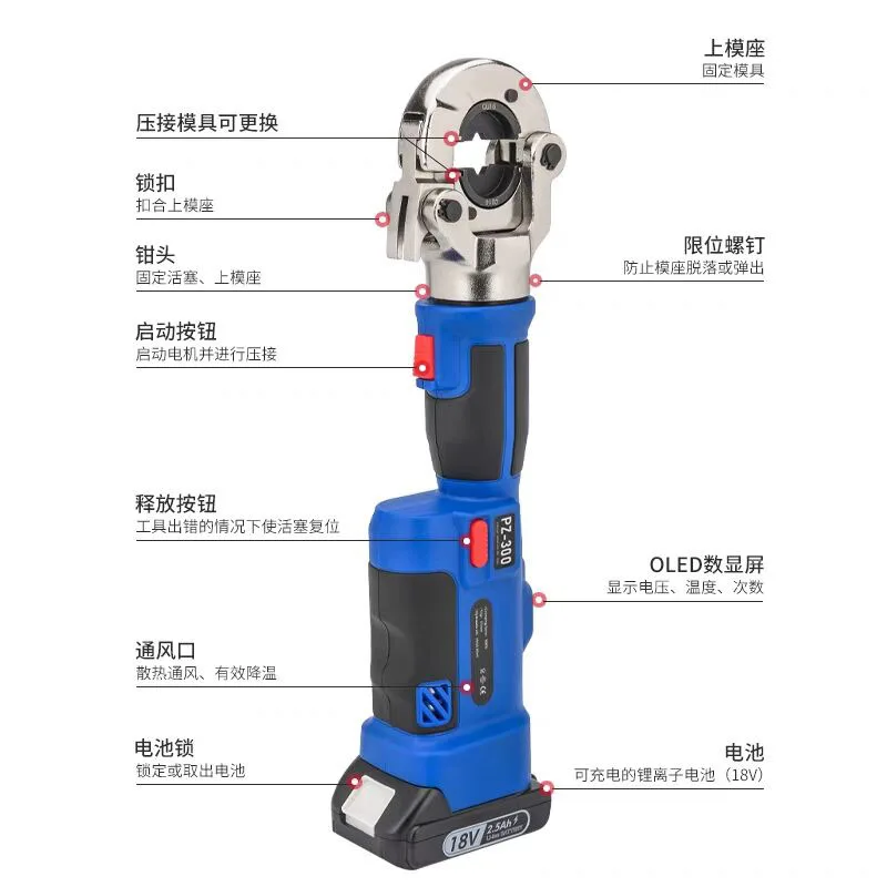 Brushless Lithium Battery Hydraulic Pliers Cordless Household Hydraulic Pliers Electric Simple Crimping Wire End for Factory - Thumbnail 2