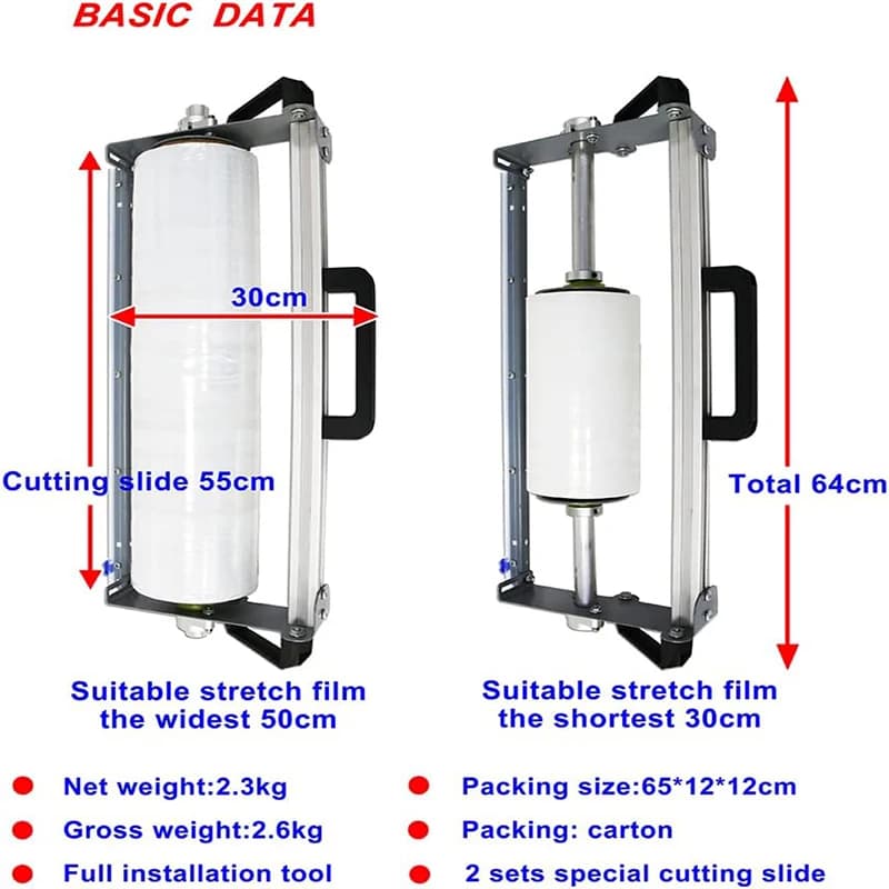 Hand-Held Stretch Wrap Dispenser | Manual Pallet Wrapping Tool | 30-50cm Adjustable Film Cutter - Thumbnail 6