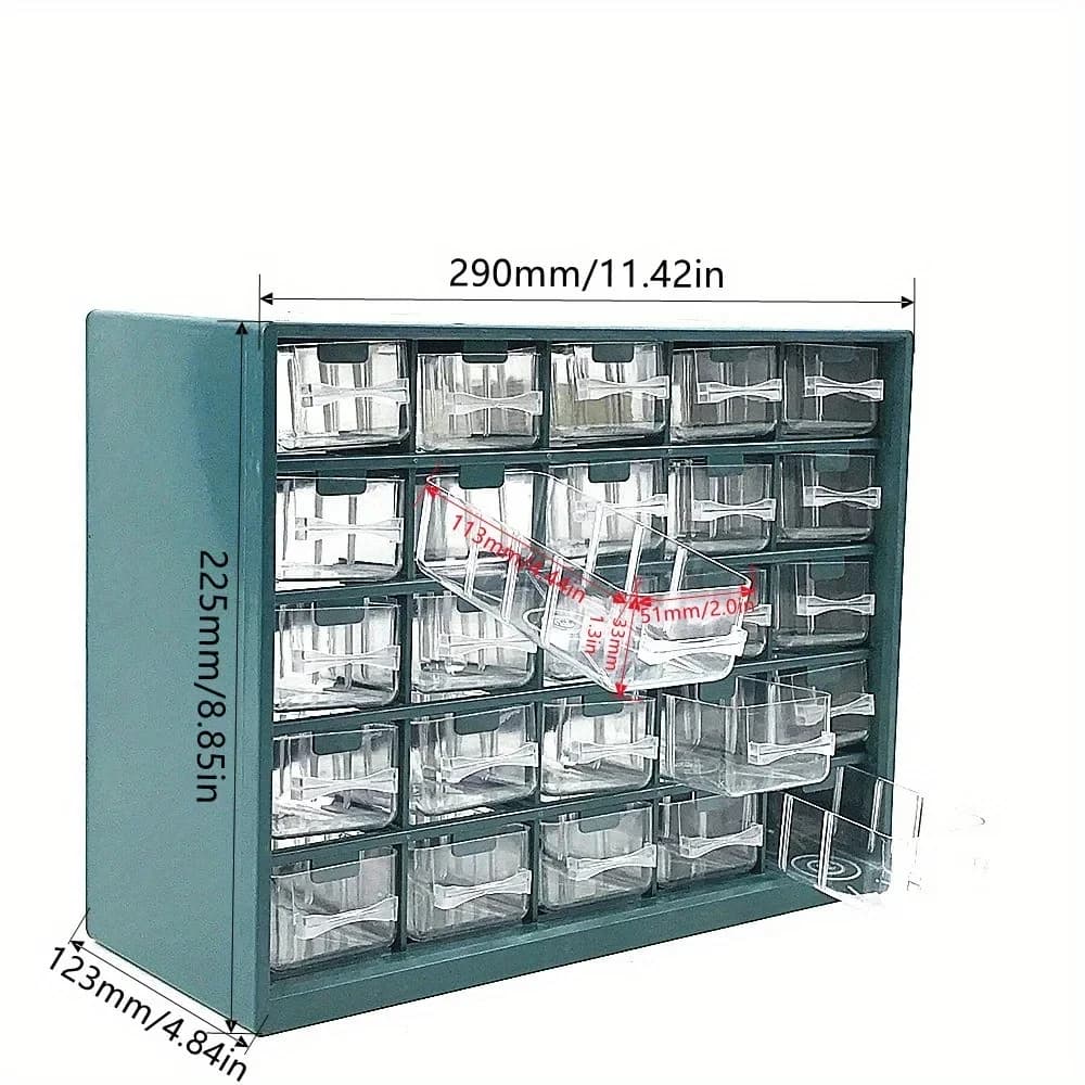 Wall-Mounted Parts Storage Box | 25 Multi-Grid Drawer Organizer | Electronic Components & Screw Case - Thumbnail 2