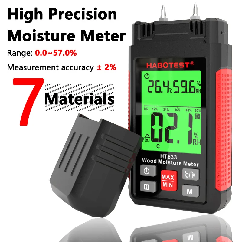 High-Precision Moisture Meter with LCD Backlight for Wood, Timber & Cement - Thumbnail 2