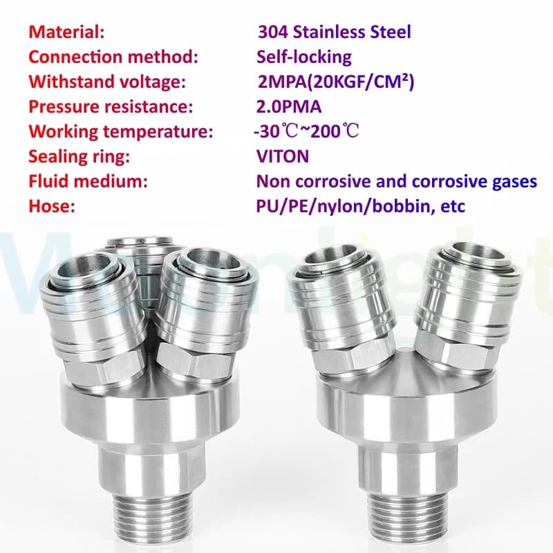 304 Stainless Steel C- Type Self-Locking PP PM SH SF 20/30 Quick Tee Joint 2-Plug Round Two-Way Pneumatic Air Compressor SMV SMY - Thumbnail 4