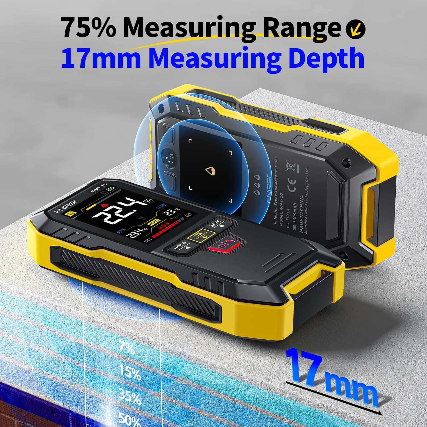 Wood Moisture Meter | Non-Contact Wall & Timber Detector | 17mm Depth | Humidity & Temperature Tester - Thumbnail 3