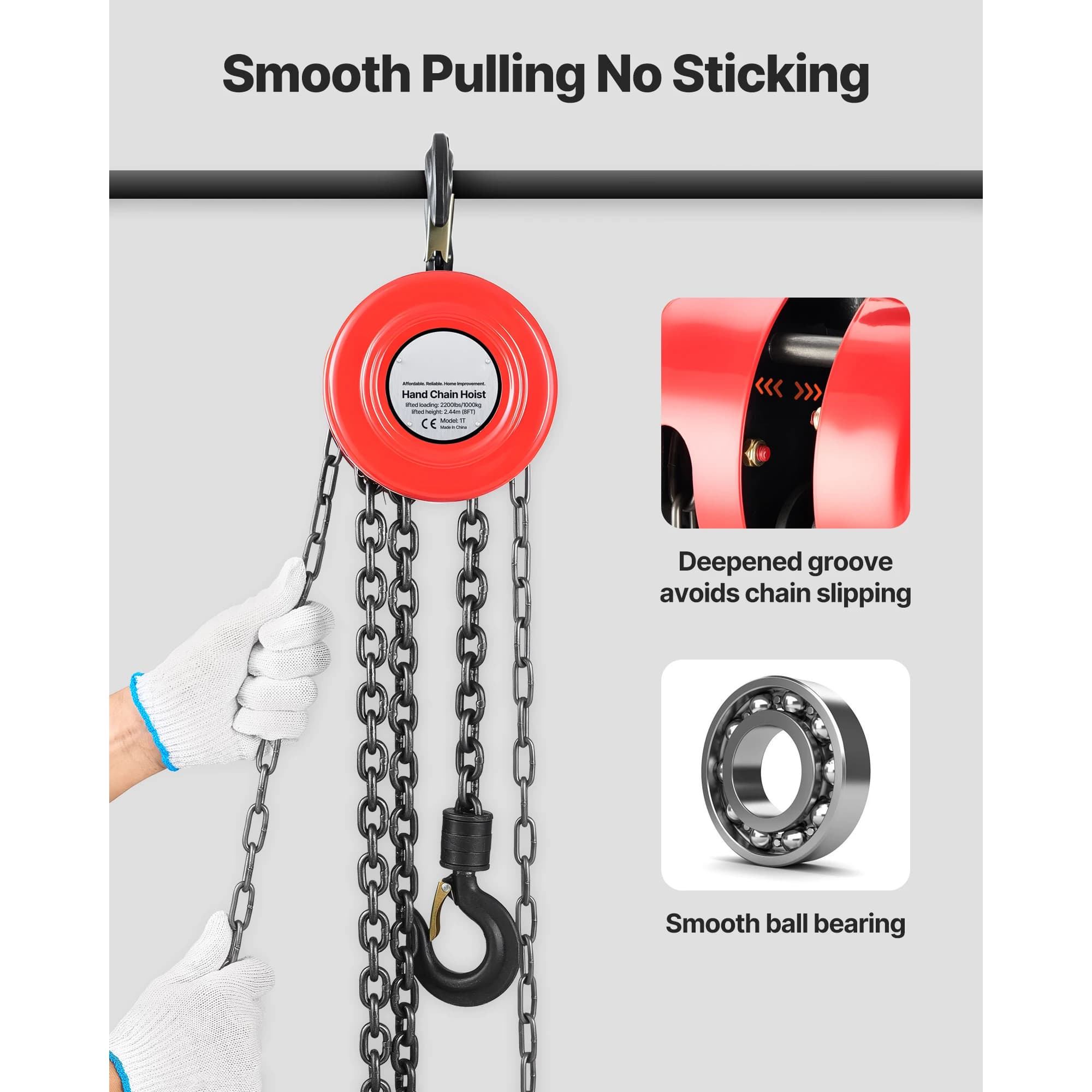 Hand Chain Hoist | 1 & 2 Ton Capacity | Manual Pulley Block for Garage & Workshop - Thumbnail 4