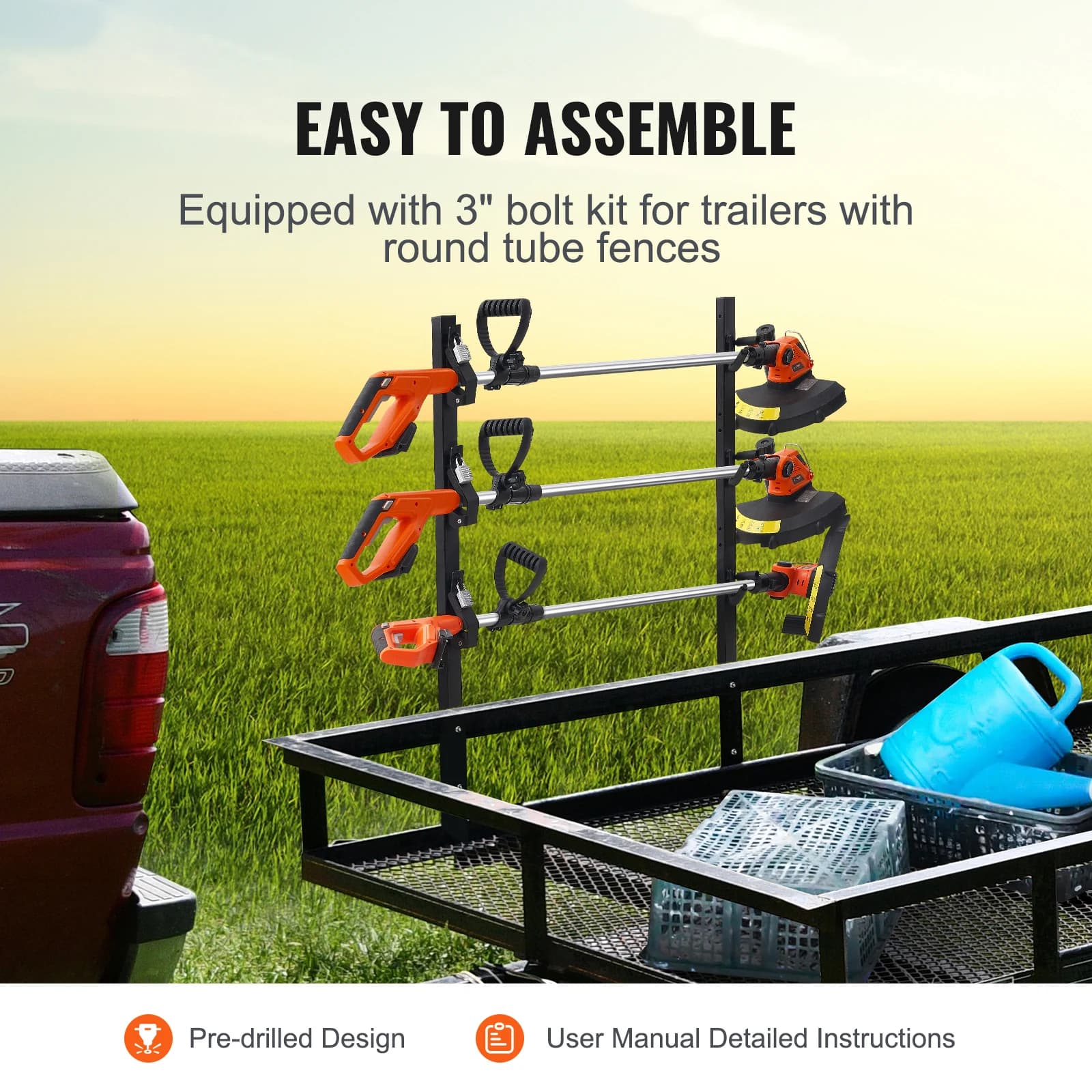 2-3 Tool Trimmer Rack | Heavy-Duty Vertical Carrier for Pickup & Trailer Mount - Thumbnail 2