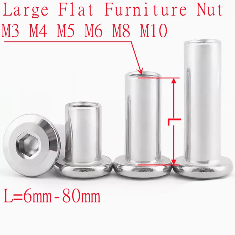 304 Stainless Steel Insert Nuts | Flat Hex Socket | Furniture Rivet Connector - Thumbnail 3