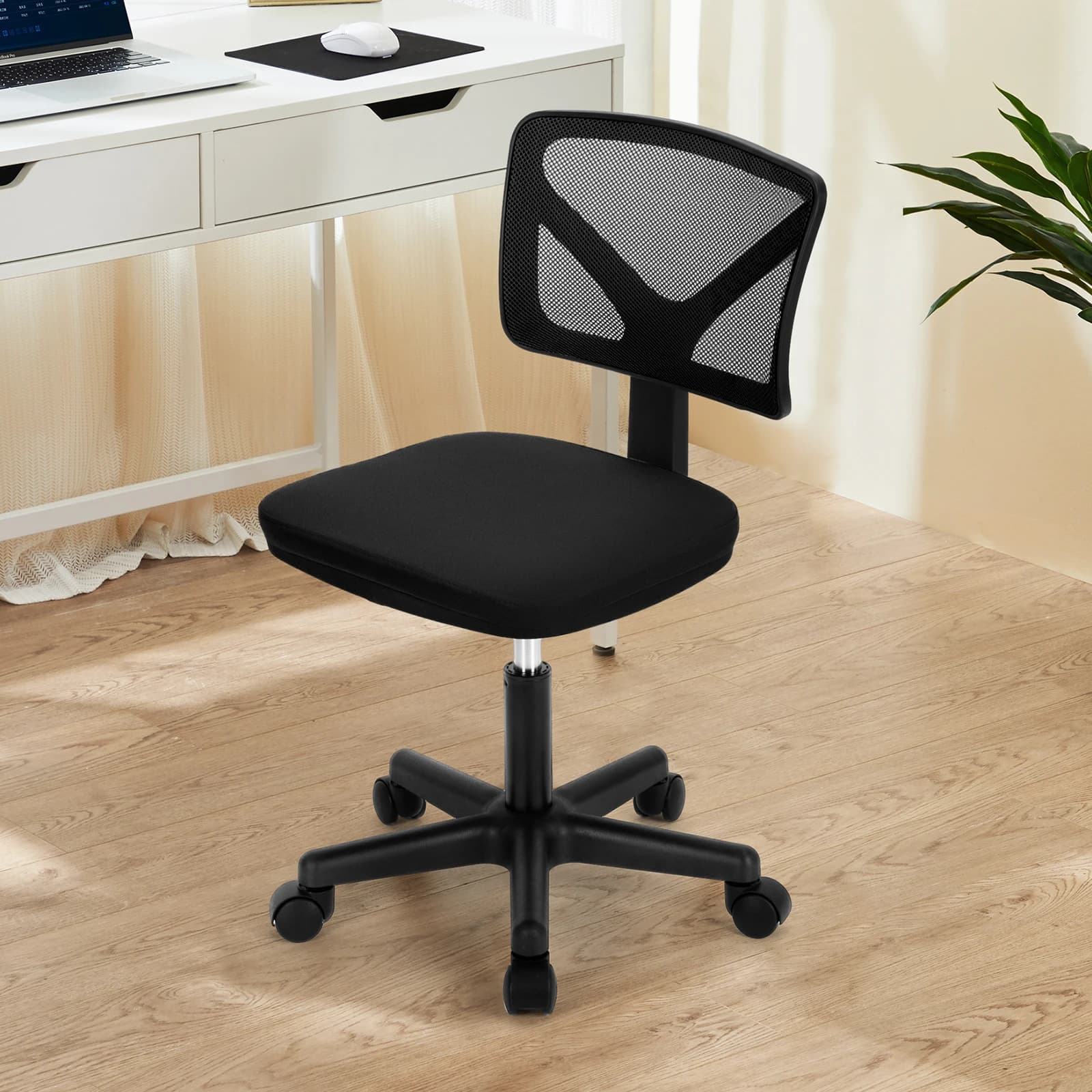 Armless Office Chair | Low Back with Lumbar Support | 360° Swivel Adjustable Computer Chair - Thumbnail 2