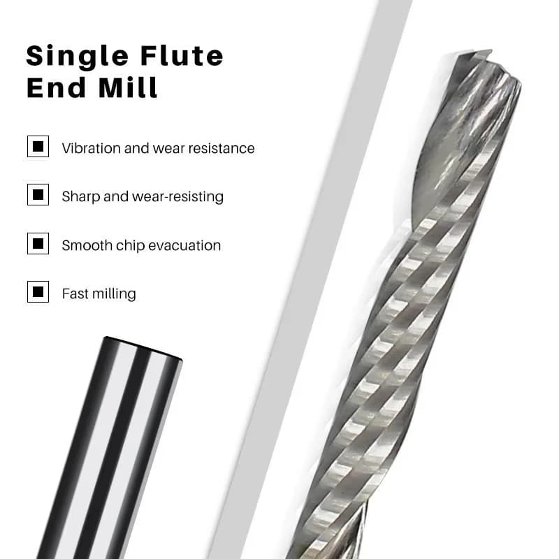 Spiral CNC Router Bits | Single Flute End Mill | 3.175-8mm Shank Woodworking Cutter - Thumbnail 6