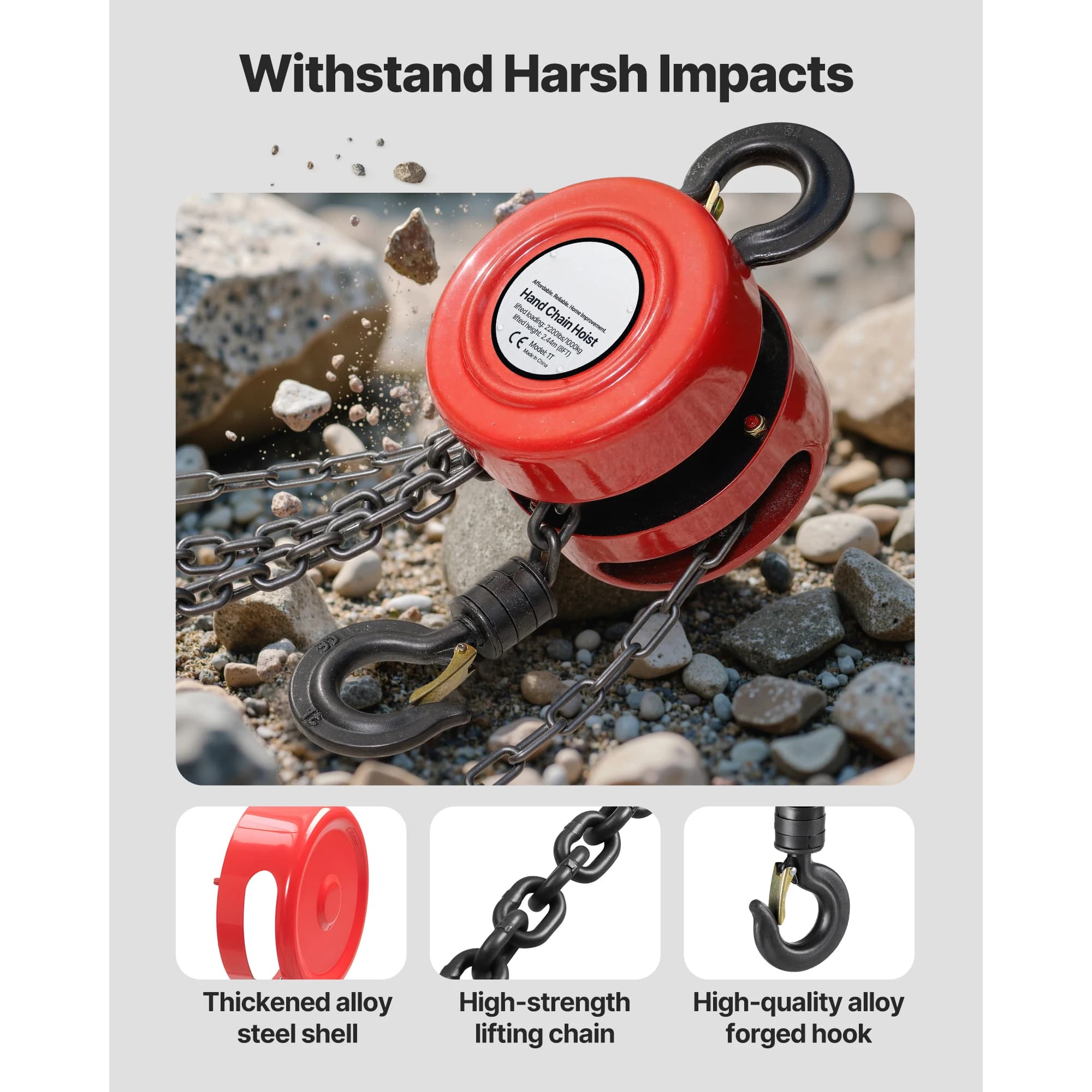 Hand Chain Hoist | 1 & 2 Ton Capacity | Manual Pulley Block for Garage & Workshop - Thumbnail 5