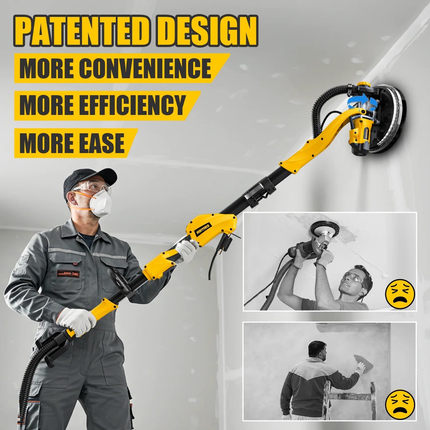 1050W High-Performance Drywall Sander | 7-Speed & Vacuum Dust Collection | Foldable Handle - Thumbnail 4