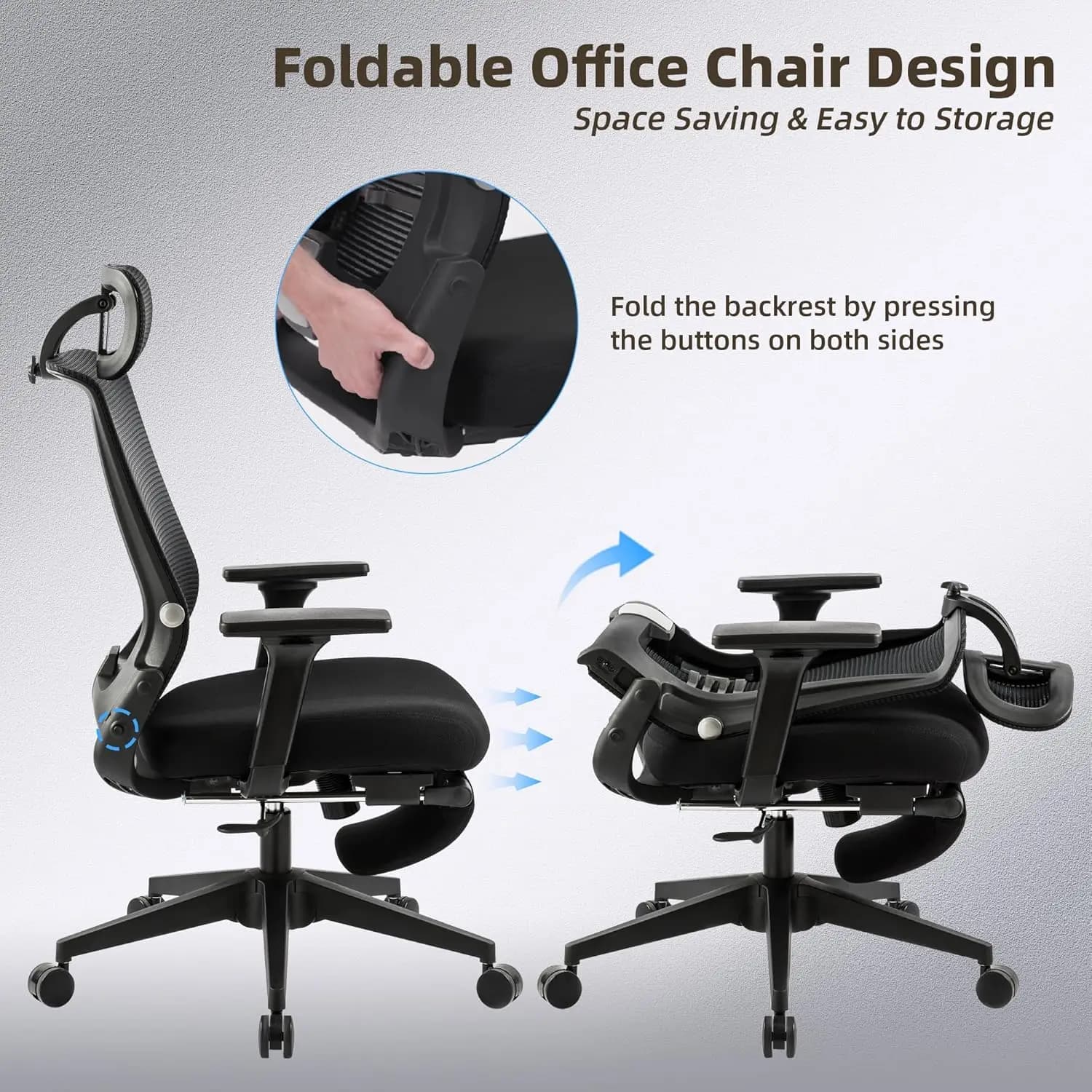 Ergonomic Office Chair | Adjustable Lumbar Support & Foot Rest | Space-Saving Home Office Desk Chair - Thumbnail 4