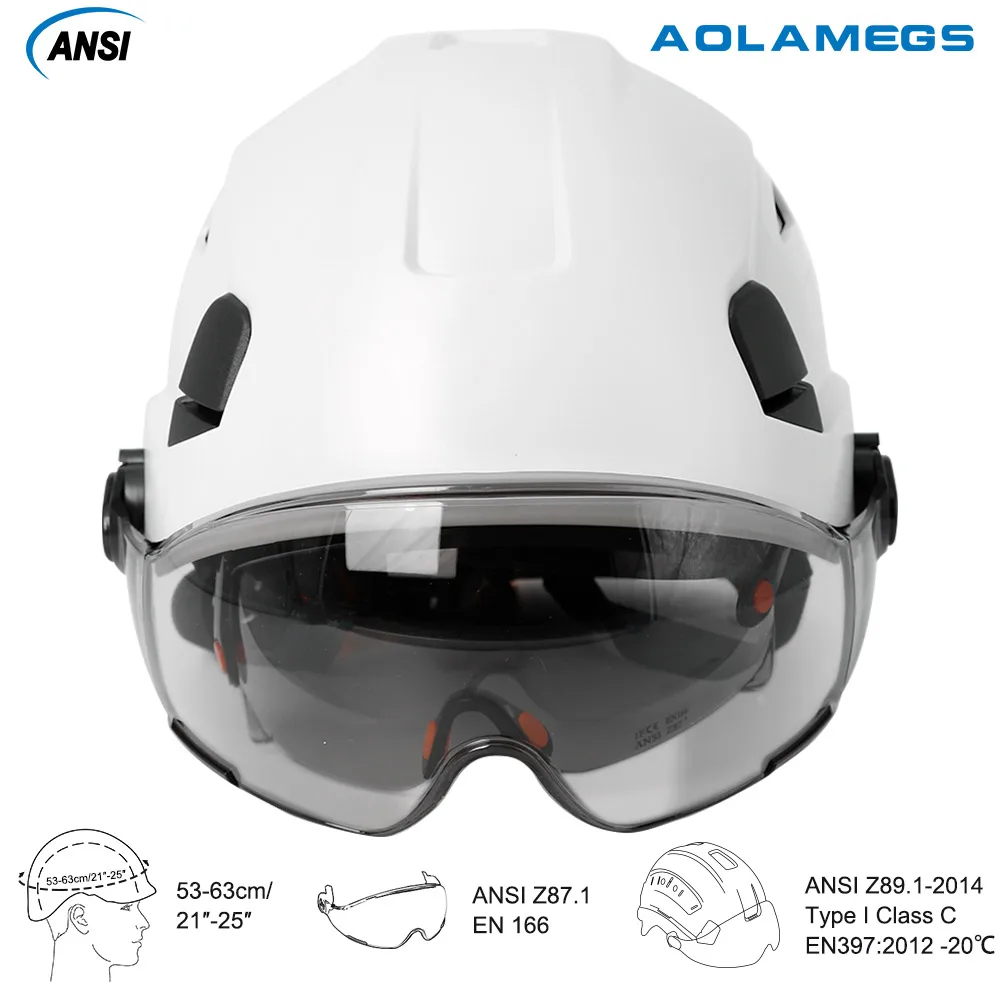 Certified ABS Hard Hat | Built-In Visor & Goggles | Industrial Head Protection for Engineers - Thumbnail 3