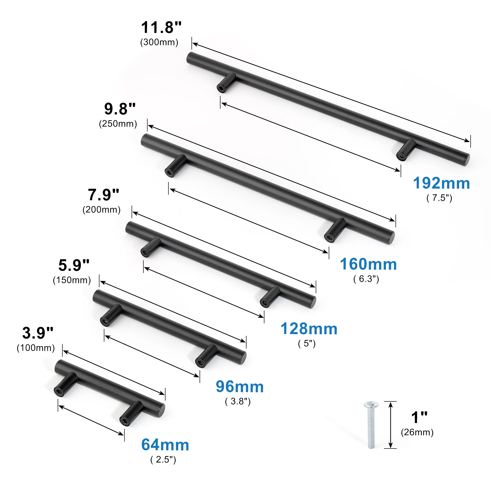 Black Door Handles | Heavy-Duty Stainless Steel | Long Pulls for Kitchen Cabinets - Thumbnail 3
