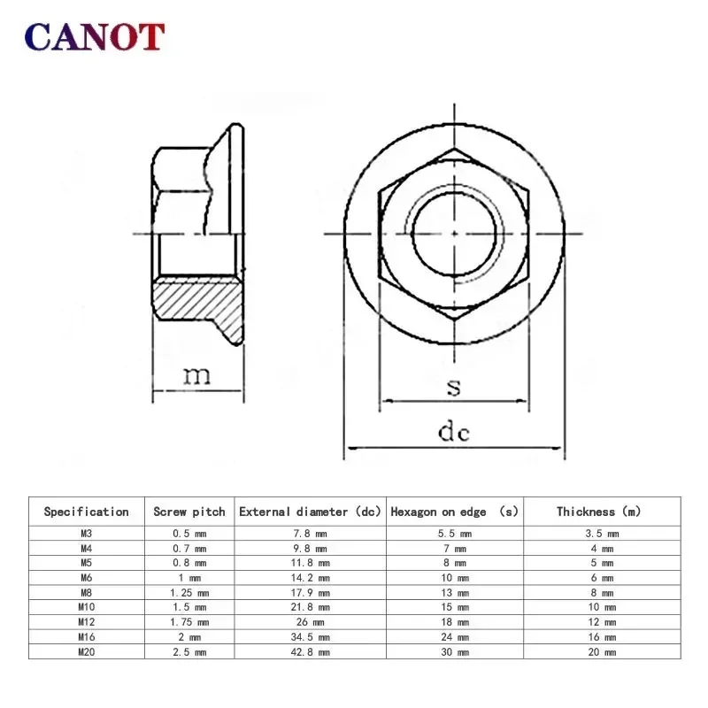 50PCS 304 Stainless Steel Flange Nuts | Serrated Locking Hex Head | DIN6923 M3-M20 - Thumbnail 2
