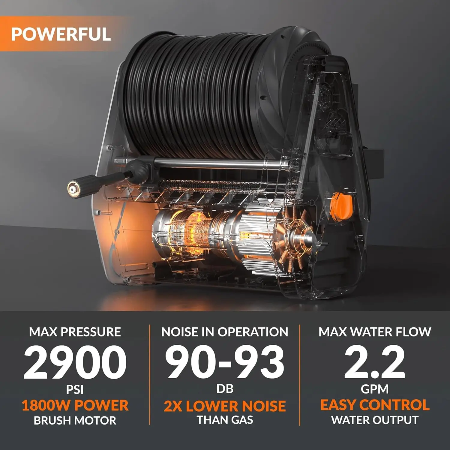 Wall Mounted Pressure Washer | 2900 PSI, 2.2 GPM with Foam Cannon | Car & Driveway Cleaning - Thumbnail 2