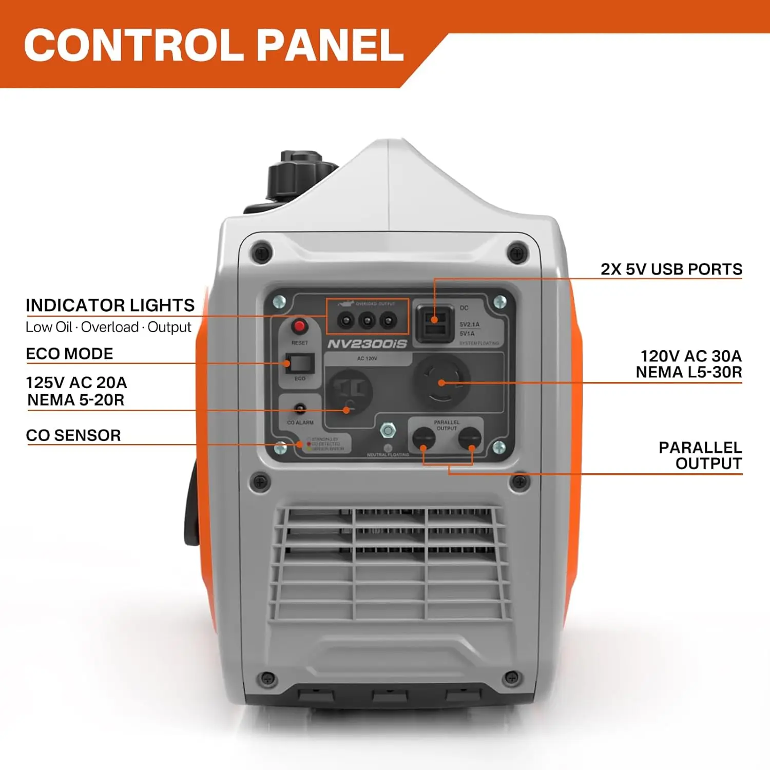 Ultra-Quiet 2300W Portable Inverter Generator | CO Shield Technology | For Home Backup & Outdoor Power - Thumbnail 4