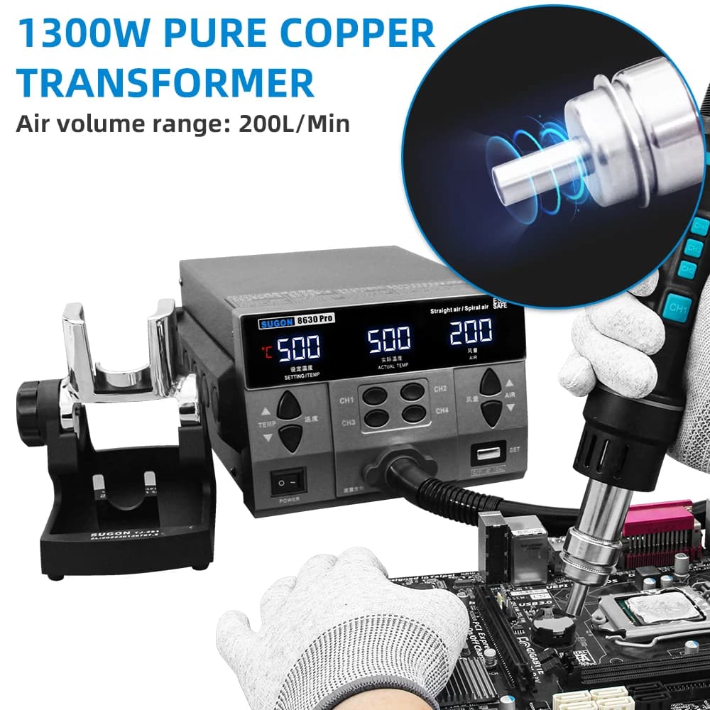 1300W Hot Air Rework Station | Digital Display BGA Desoldering | Curved Nozzle Welding Repair - Thumbnail 5