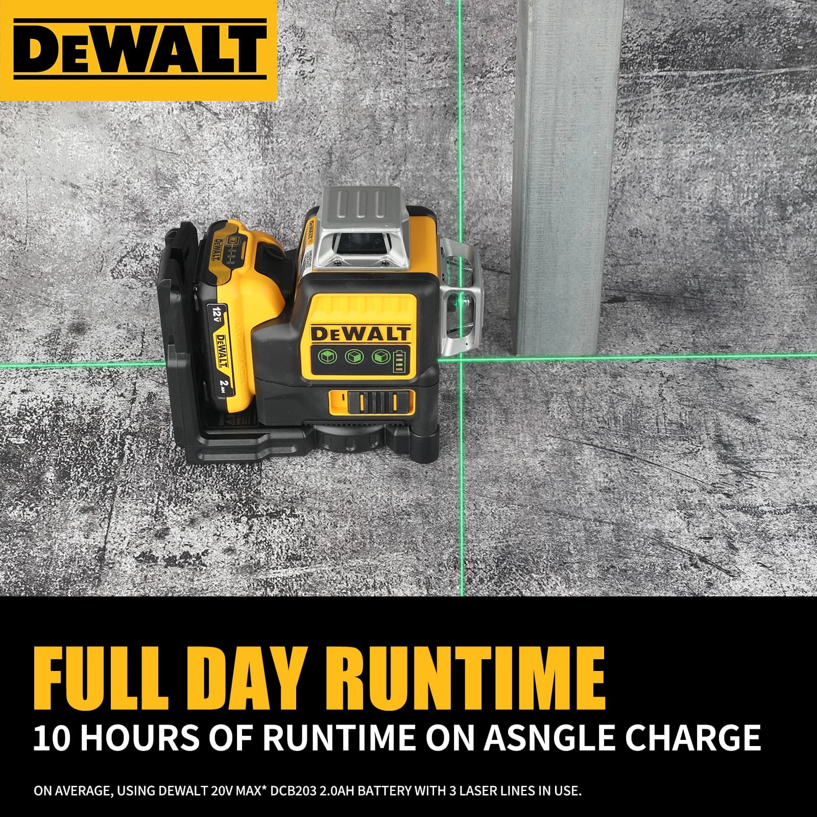 DeWalt DW089LG 12-Line Self-Leveling Laser Level | 360° Outdoor Green Beam for Precision Layout - Thumbnail 5