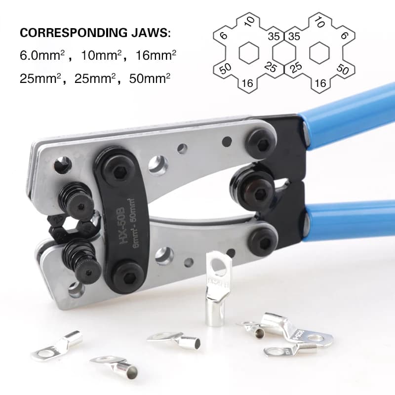 Hex Crimping Tool | HX-50B for 6-50mm² Cable Lugs | Heavy-Duty Terminal Crimper - Thumbnail 3