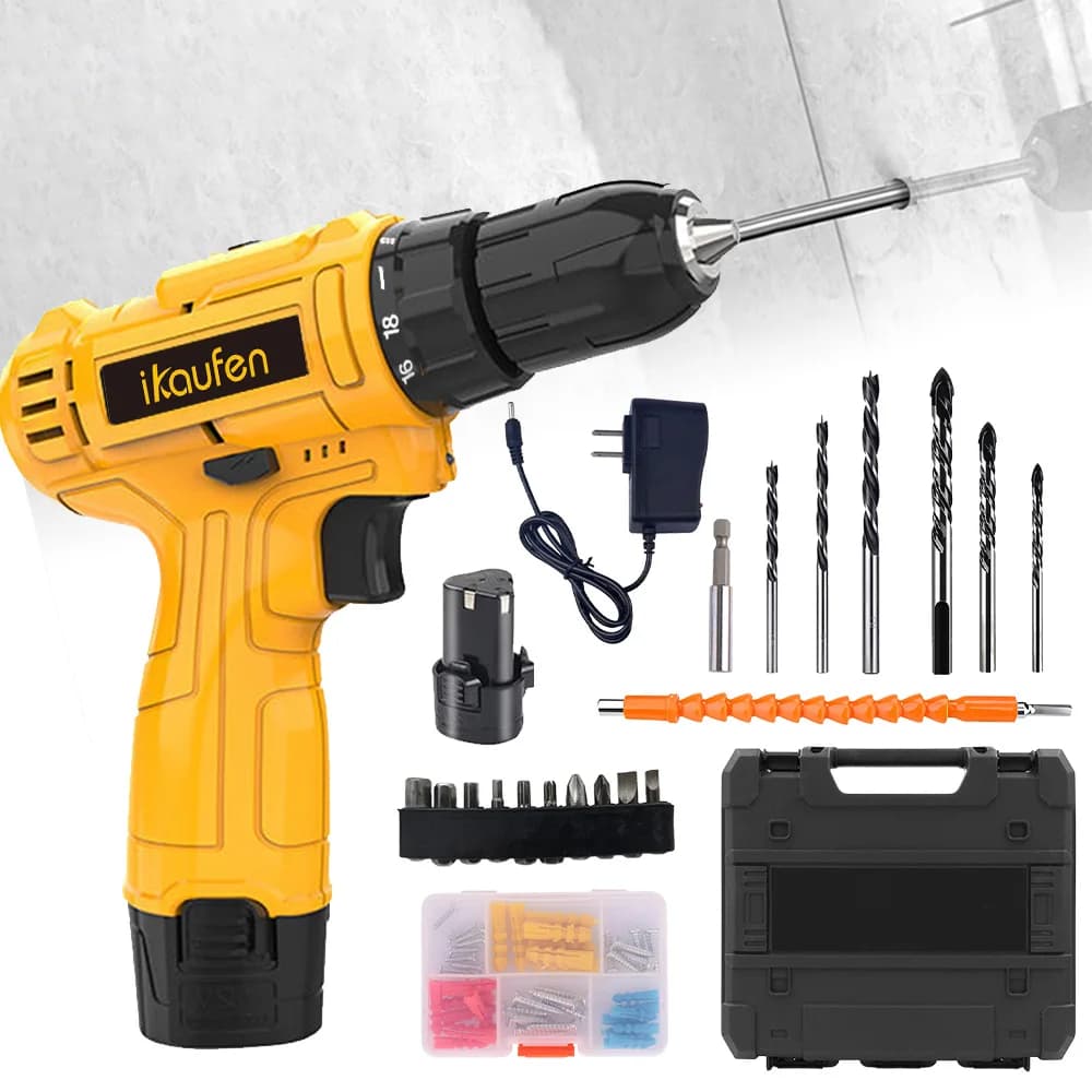 12V Cordless Drill & Driver Kit | 2-Speed Power Tool | 25+1 Torque Settings | 24-Piece Accessory Set - Thumbnail 2