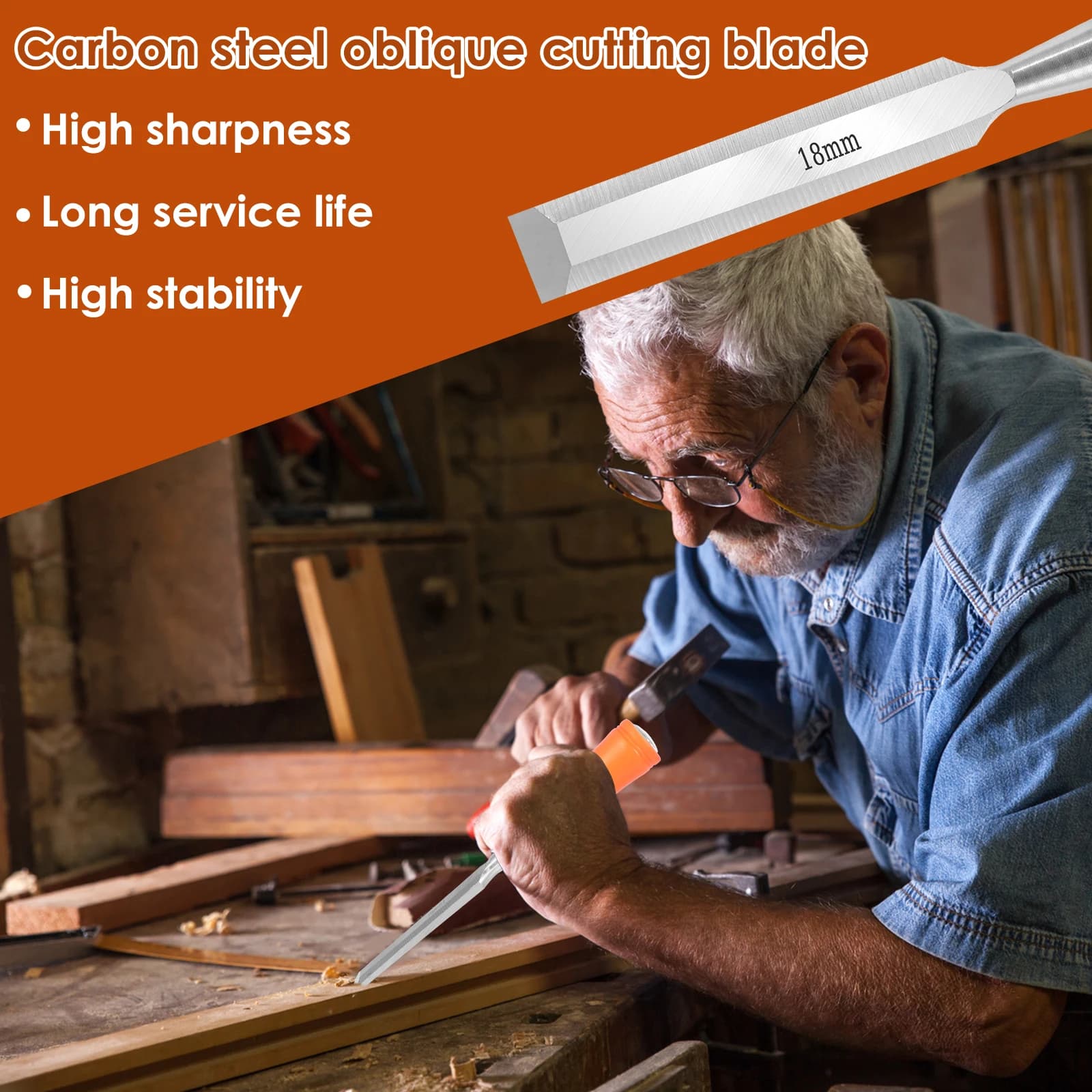 Wood Carving Chisel Set | 4-Piece Carbon Steel Tools | 6-24mm Flat Chisels for Fine Carpentry - Thumbnail 2
