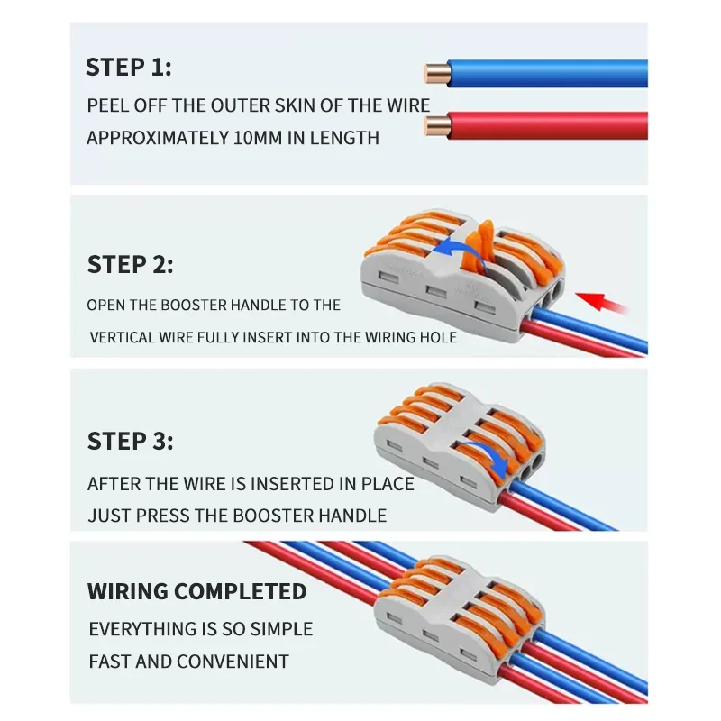 Push-In Wire Connectors | 10-1000PCS Bulk Kit | Quick-Splice Terminal Blocks for Secure Wiring - Thumbnail 2