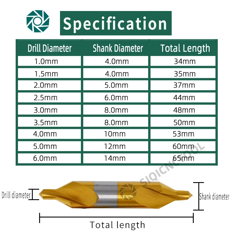 Center Drill Set | 60 Degree Ti-Coated Countersinks | 6pcs 1-5mm for Lathe & Metal Centering - Thumbnail 2