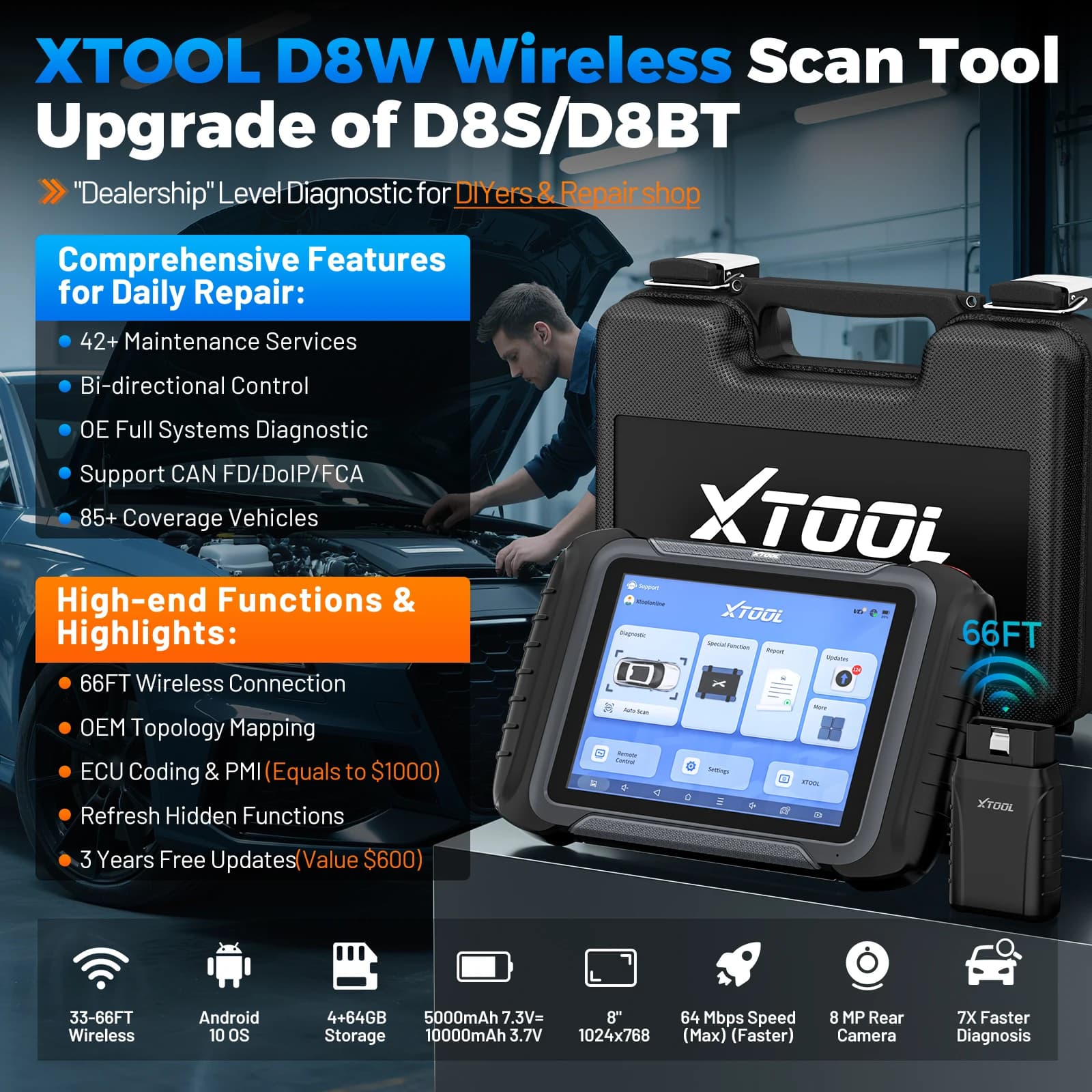 Automotive Scanner | XTOOL D8W Bluetooth Diagnostic Tool | ECU Coding & 42+ Resets - Thumbnail 2