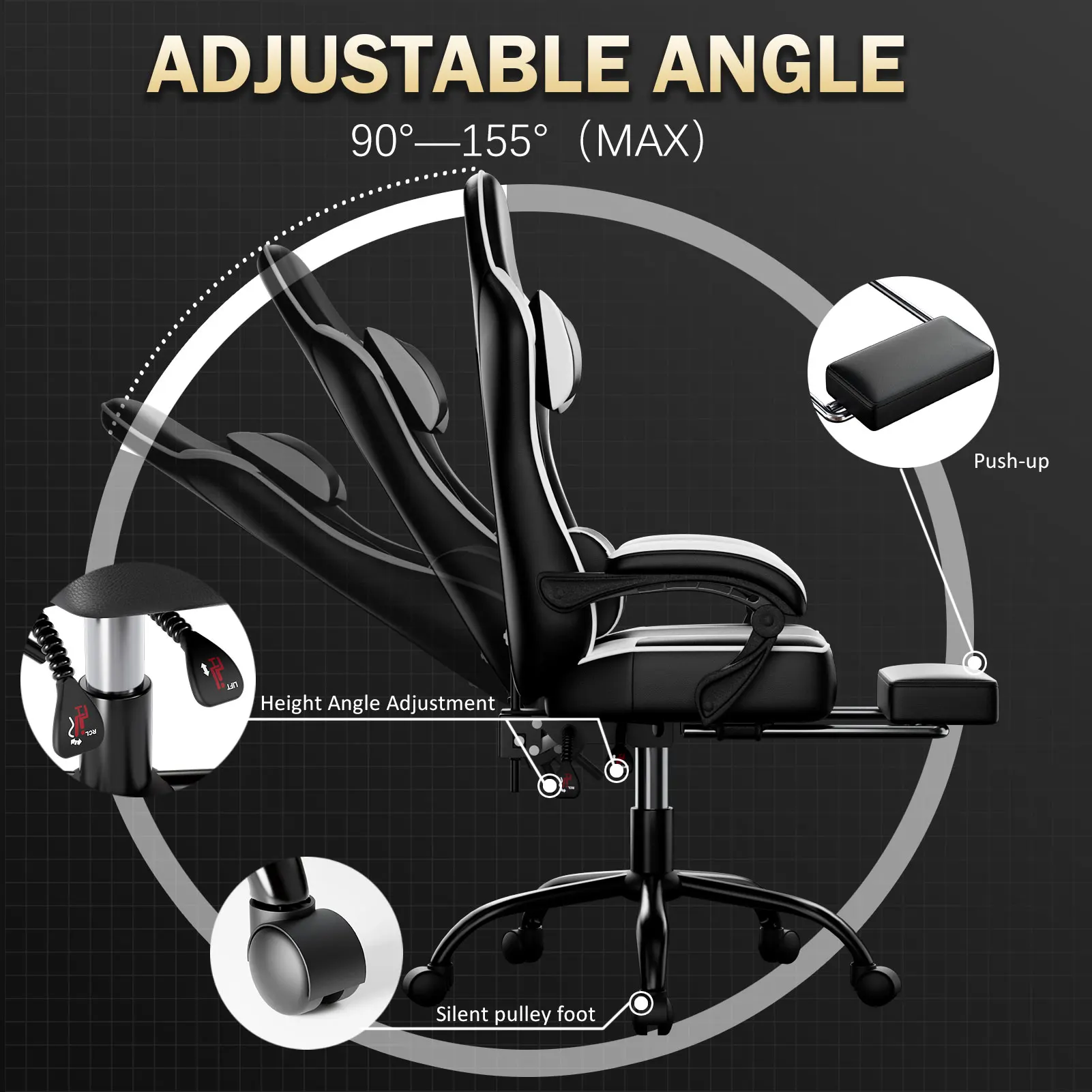Leather Racing Gaming Chair | Recliner with Massager | Ergonomic Office Chair for Adults - Thumbnail 2