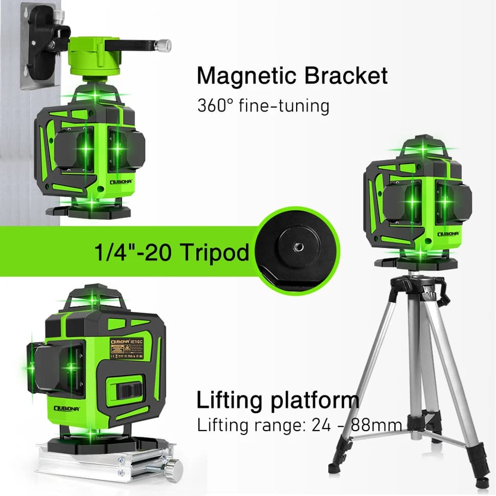 Laser Level | 16/12 Green Beam Lines | 360° Horizontal & Vertical Self-Leveling - Thumbnail 6