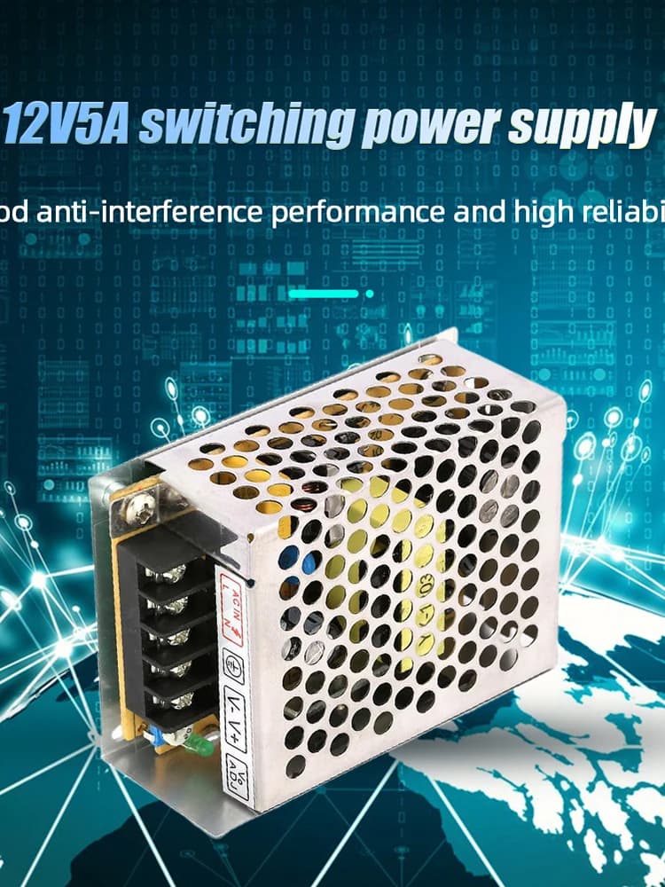 60W 12V 5A DC Power Supply | Universal LED Strip & Device Adapter | AC to DC Transformer - Thumbnail 4