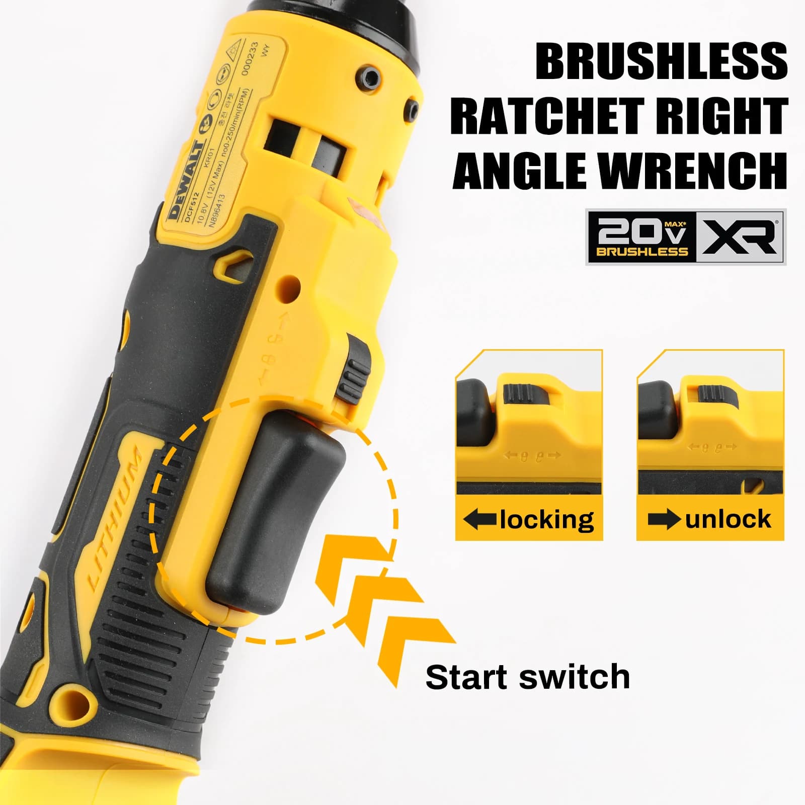 DeWalt DCF512B 20V Brushless Right Angle Wrench | Compact Ratchet for Tight Spaces | 95Nm Torque - Thumbnail 6
