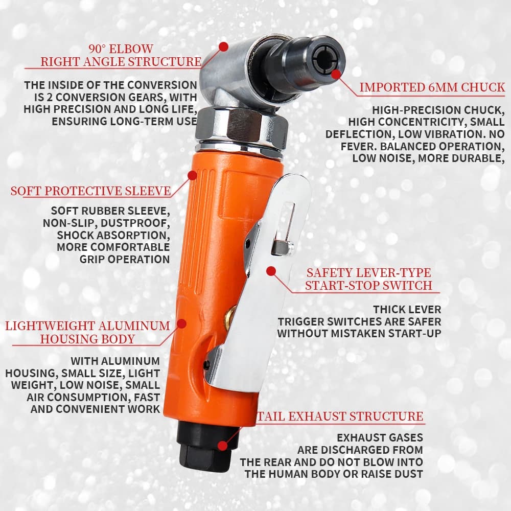 90° Angle Die Grinder | 1/4 Collet | Compact Air Tool for Precision Grinding & Polishing - Thumbnail 4