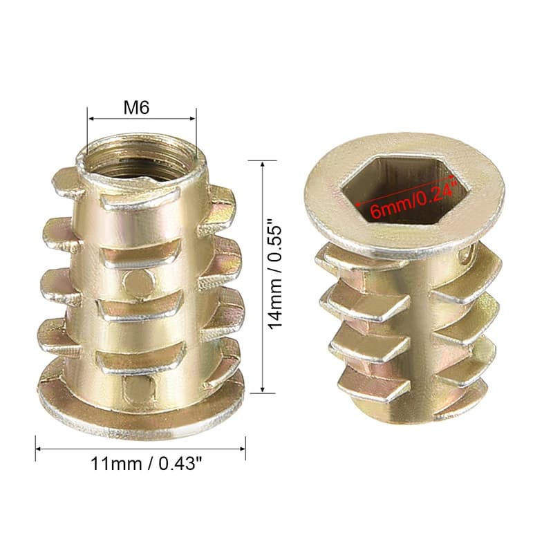 Drive Threaded Insert Nuts | Zinc Alloy Furniture Nuts for Wood | M4 M5 M6 20/30/50pcs - Thumbnail 4