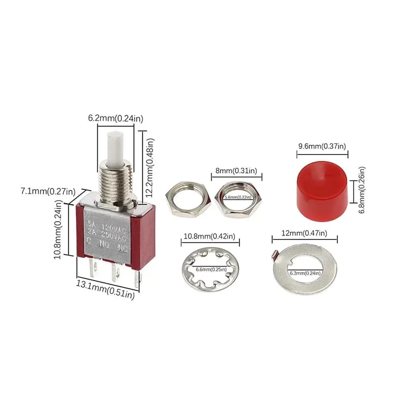 DS-612 Mini Push Button Switch | 6mm Momentary ON-(ON) | 2A 250VAC/5A 120VAC | 5-100 Pcs - Thumbnail 4