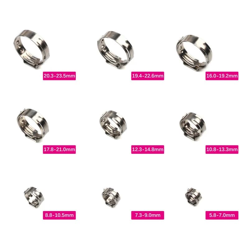 304 Stainless Steel Hose Clamp Set | 25-Piece Assortment | 7-21mm Stepless Adjustment for Secure Sealing - Thumbnail 3