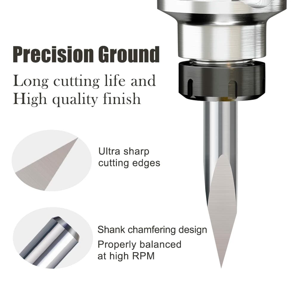 3D Pyramid Engraving Bits | 20-90 Degree Tip Angles | 6mm Shank CNC Milling Cutter Set - Thumbnail 3